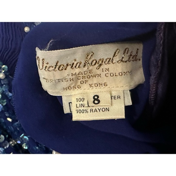 Vintage Victoria Royal Ltd Womens Size 8 Blue Beaded Evening Gown Formal Dress - Picture 12 of 13